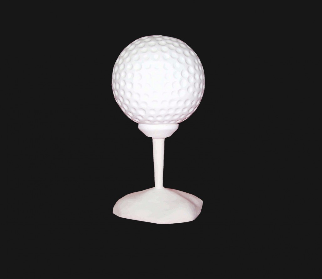 Paintable fiberglass resin golf ball for fiberglass golf ball sculpture art project